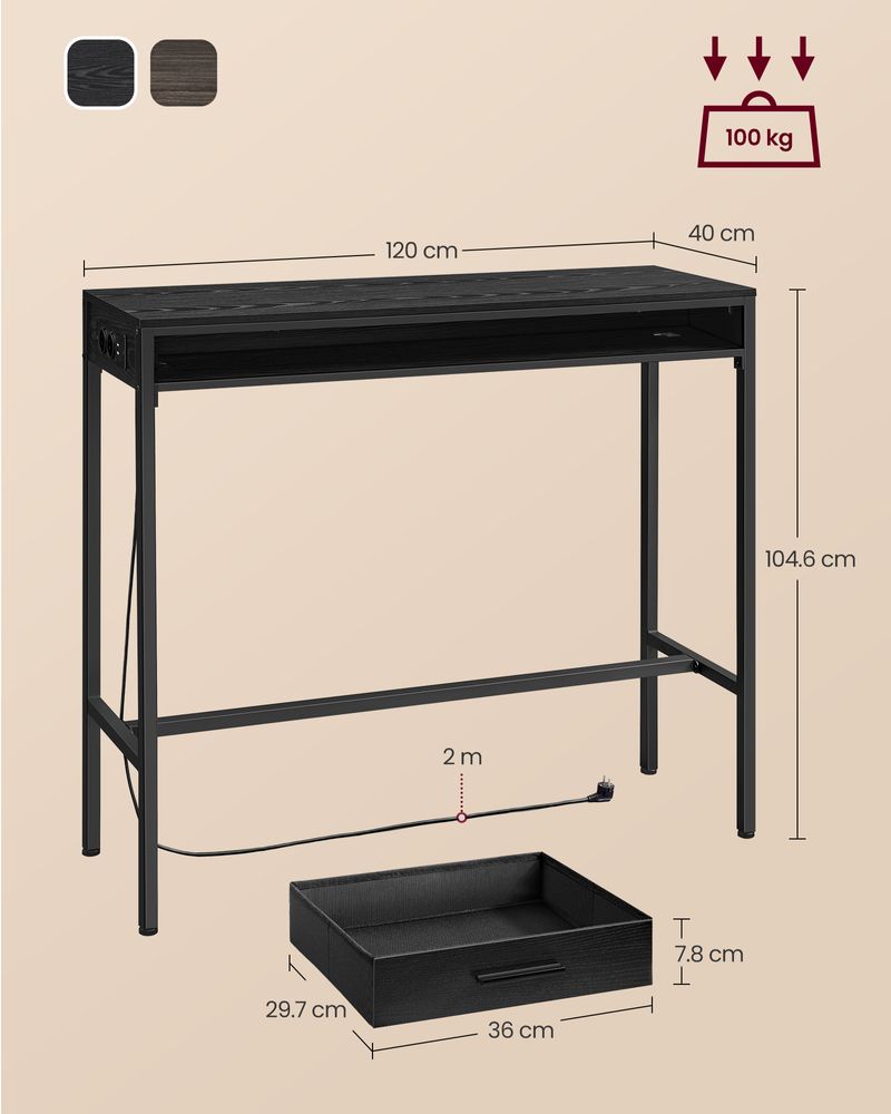 Bartafel met Schuiflade en USB - Aansluitingen - Bijzettafel met Stopcontact - Haltafel - De Vries Meubels