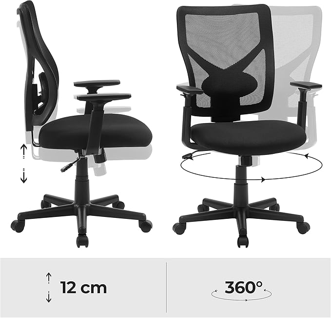 Bureaustoel - Ergonomische Kantoorstoel met Kantelmechanisme - Verstelbare armleuningen - Mesh - De Vries Meubels