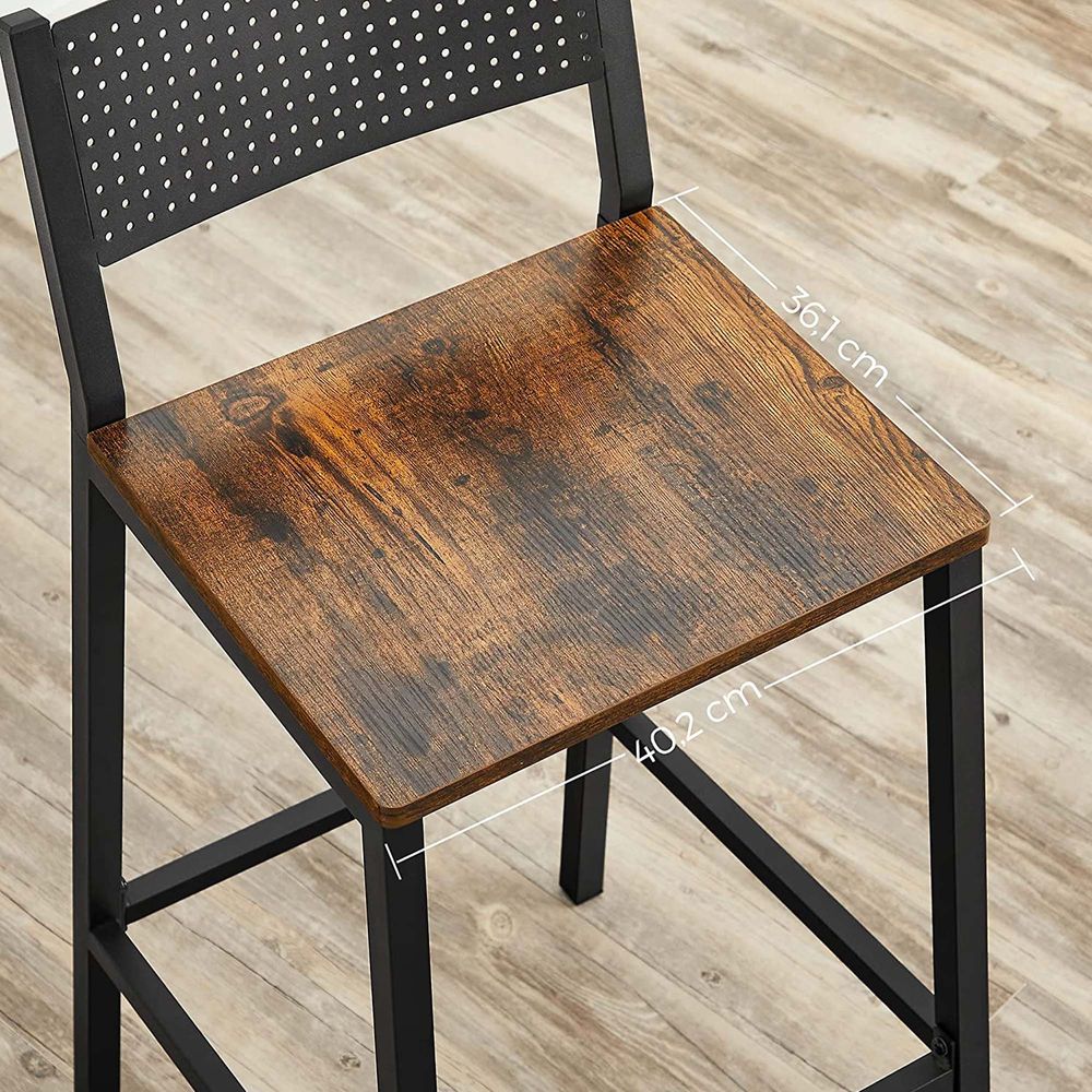 Industriële Barstoelen Set van 2 - Vintage Houtlook - Met Rugleuning - De Vries Meubels