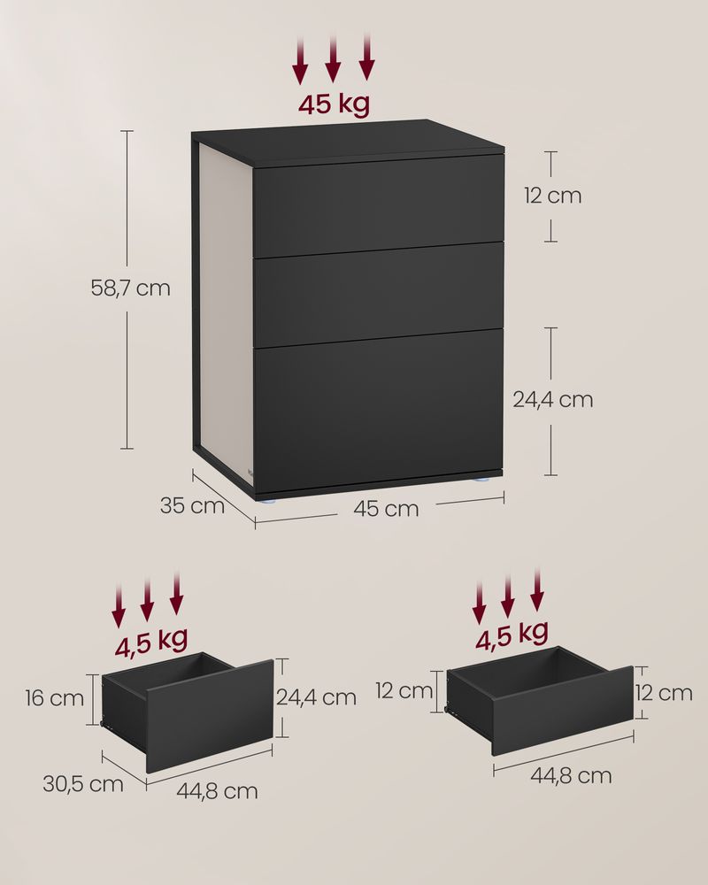 Nachtkastje met 3 Lades - Minimalistisch Design - De Vries Meubels