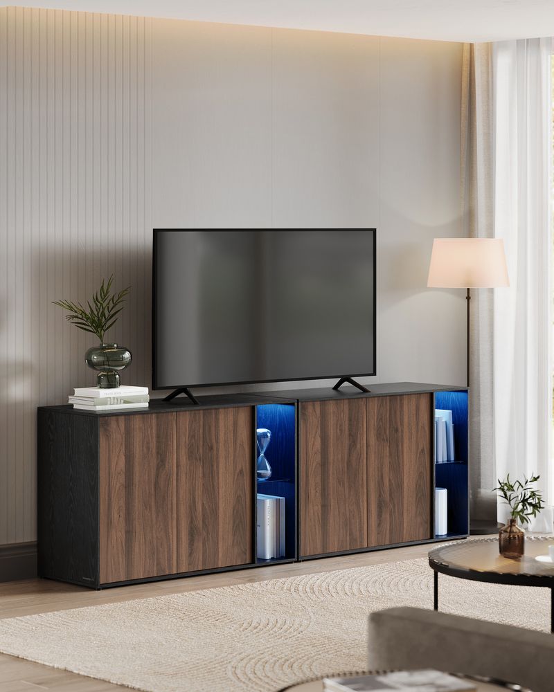 Opbergkast met LED - verlichting - Dressoir met Open & Gesloten Vakken - De Vries Meubels