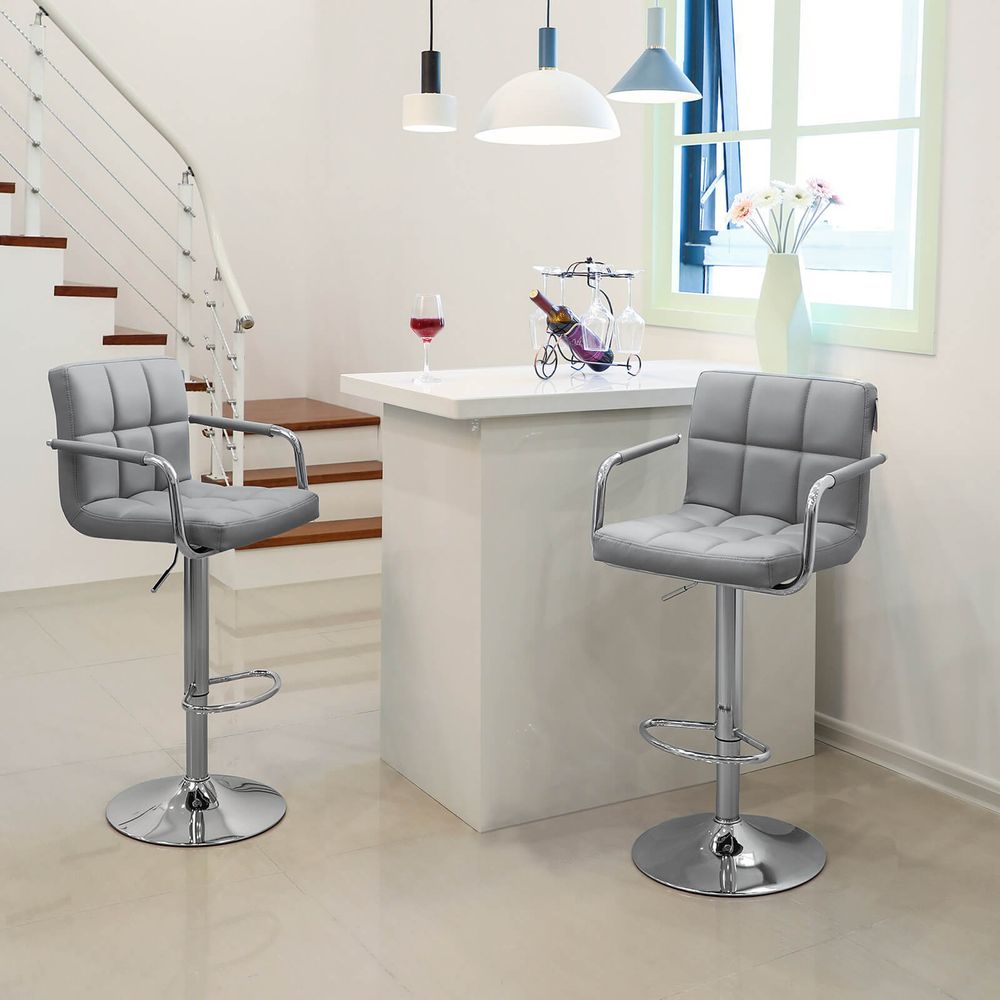 Set van 2 Luxe Barstoelen met Armleuning - Verstelbaar - Kunstleer - De Vries Meubels