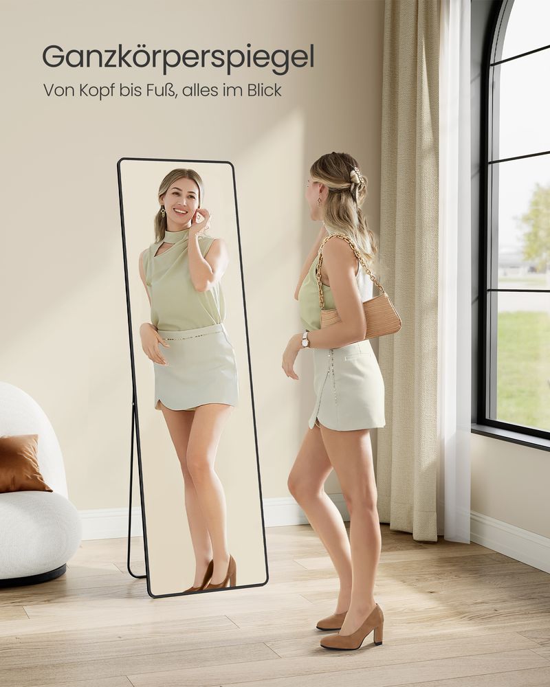 Staande Spiegel 160 x 50 cm – Rechthoekig Design – Vrijstaand of Wandmontage - De Vries Meubels