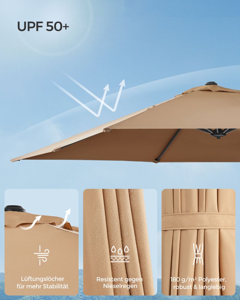 Zweefparasol 270 x 270 cm - Compleet Verstelbaar en 360° draaibaar - De Vries Meubels