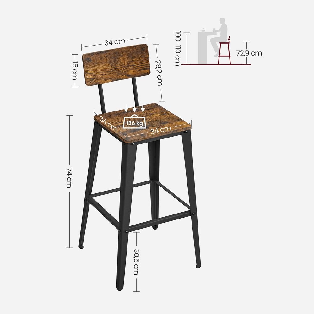 Barkrukken met Rugleuning - Set van 2 of 4 - De Vries Meubels