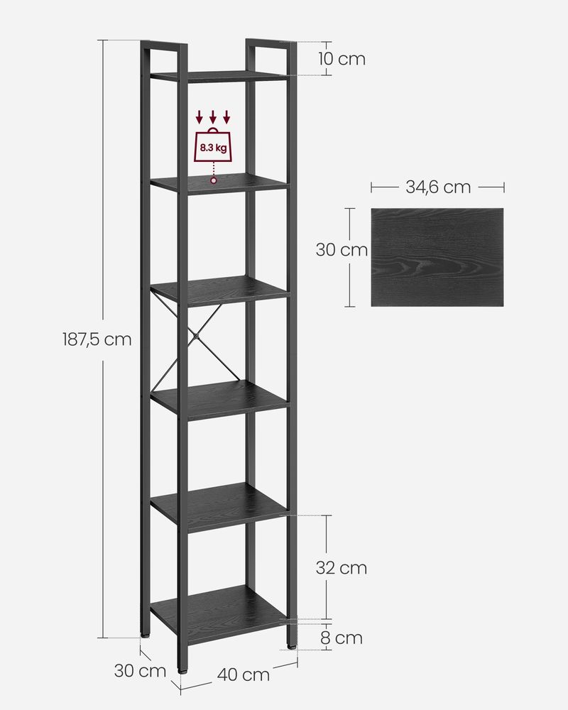 Boekenkast Industrieel - 6 Niveaus - Stabiel Metalen Frame - De Vries Meubels