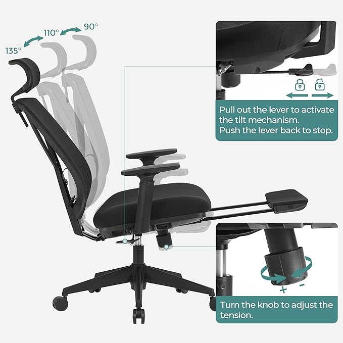 Compleet Verstelbare Bureaustoel - Ergonomische Bureaustoel - Kantoorstoel - Verstelbare Rugleuning - De Vries Meubels
