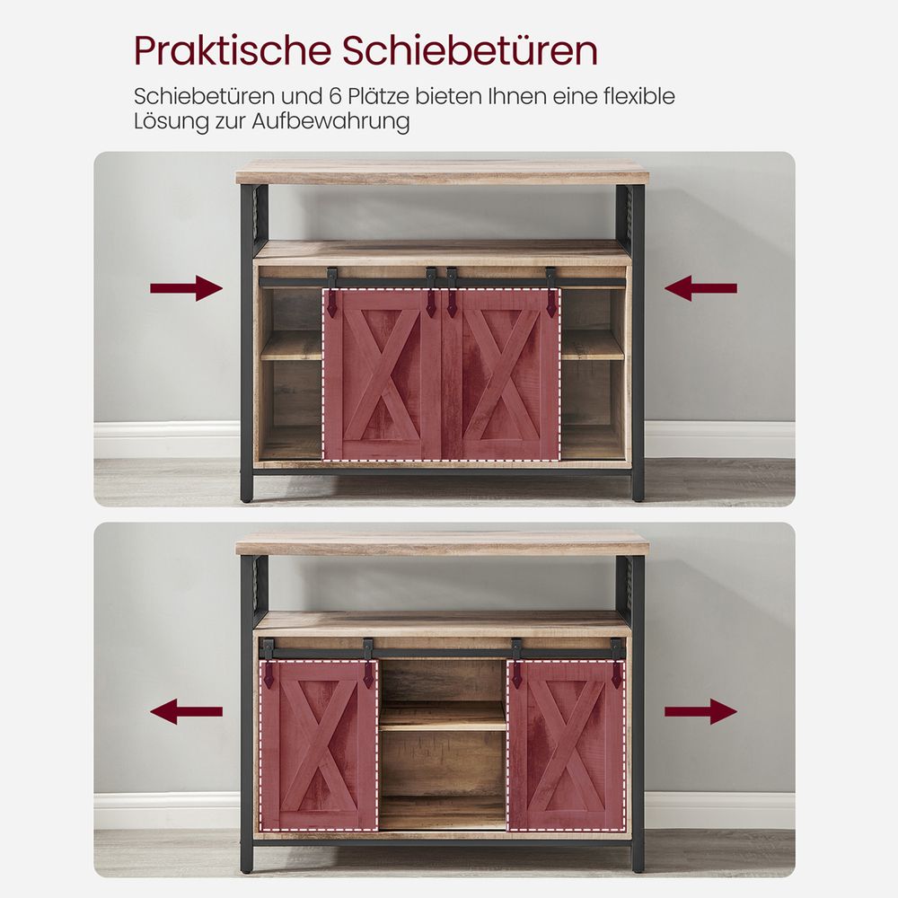 Dressoir met Schuifdeuren - Kast 100 cm breed - Vintage Bruin & Zwart - De Vries Meubels