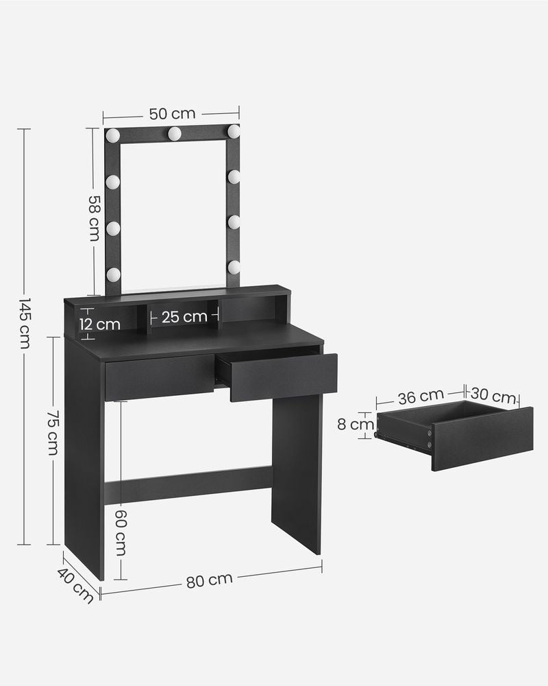 Kaptafel met Verlichting - Make - up tafel - Kaptafel met Lade en Spiegel - De Vries Meubels