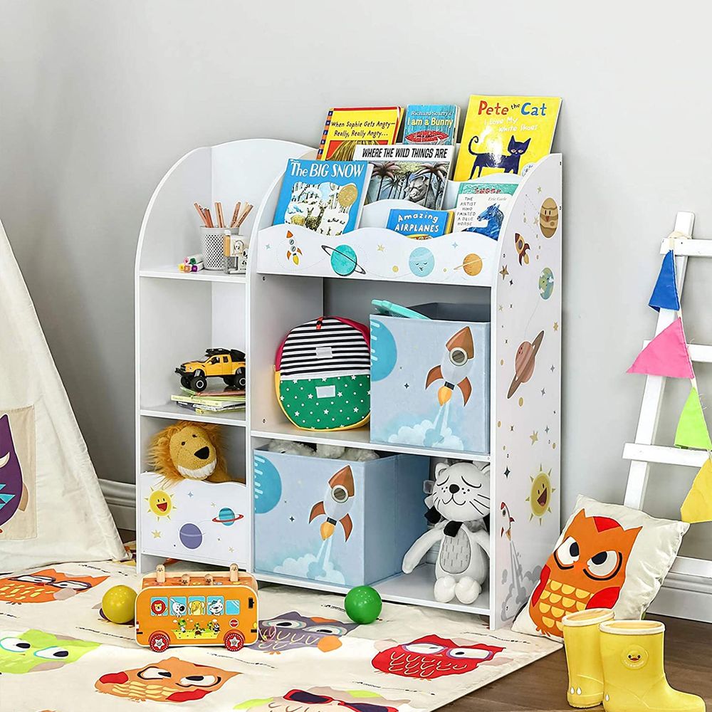 Kast voor Kinderkamer met 3 Planken en Stoffen Lades - De Vries Meubels