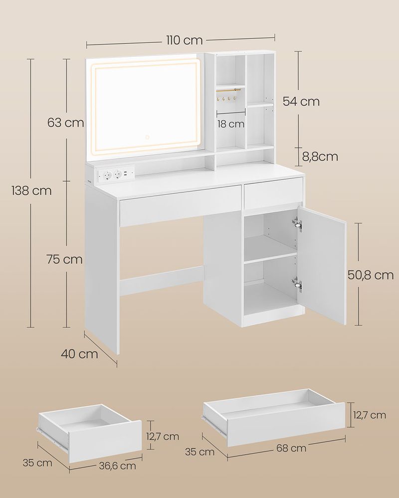 Moderne Kaptafel met Verlichting en Stopcontacten - USB - aansluiting - De Vries Meubels