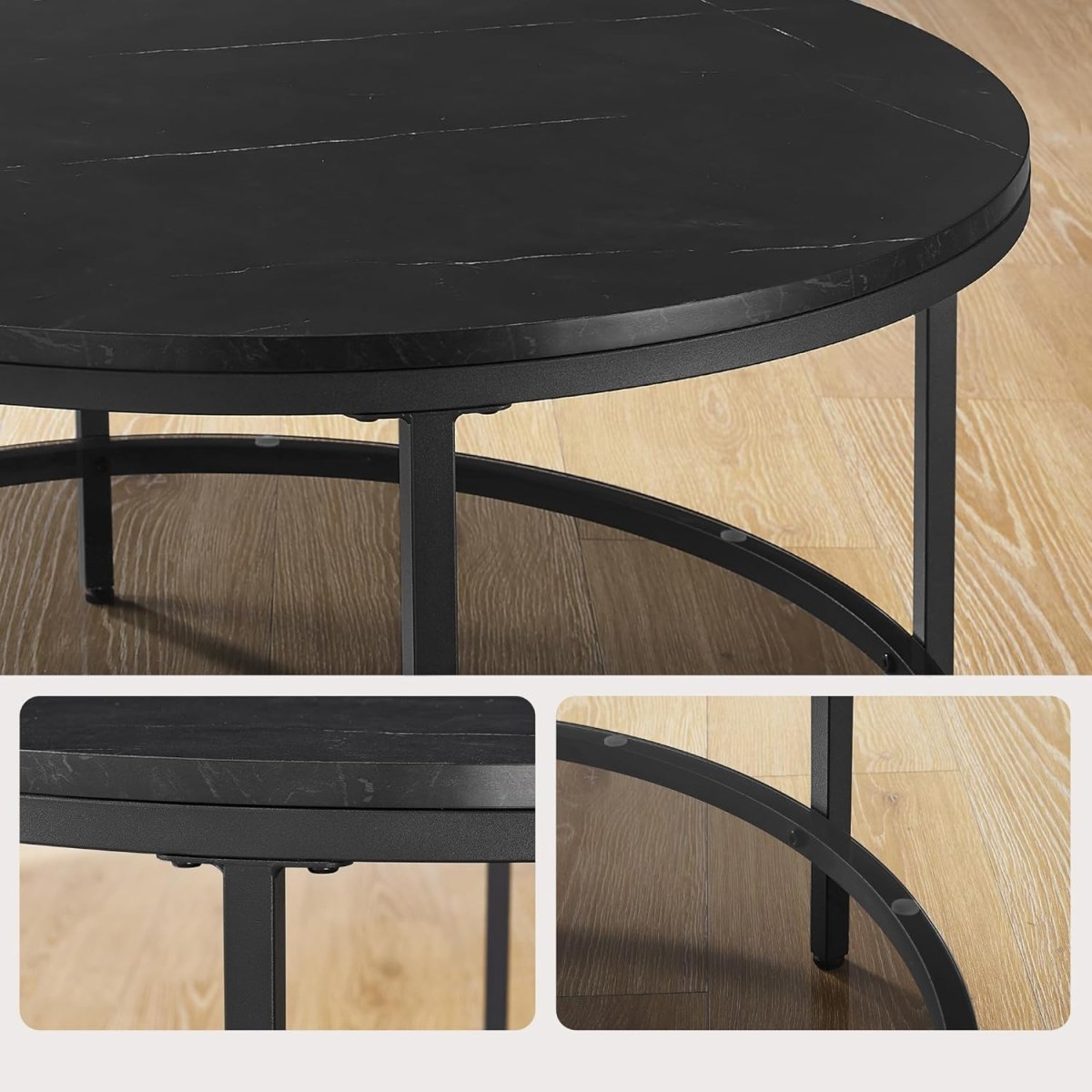 Salontafel met Marmerlook Tafelblad - Glazen Blad - Dubbele Ruimte - De Vries Meubels