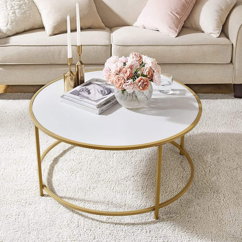 Salontafel met Rond Goudkleurig Frame – Elegante Blikvanger voor de Woonkamer - De Vries Meubels