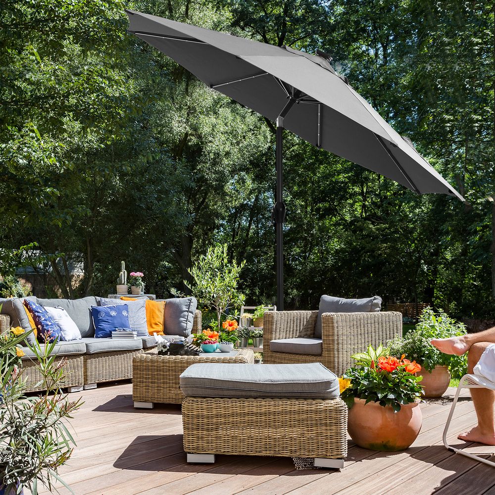 Solar LED Parasol Ø 2.7 of 3 Meter - Tuinparasol met Kantelfunctie - De Vries Meubels