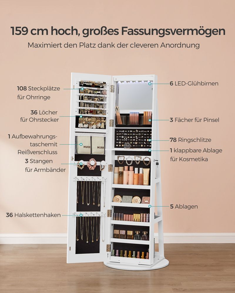 Spiegelkast met LED - Sieradenkast - Staande Spiegel met Opbergruimte - De Vries Meubels
